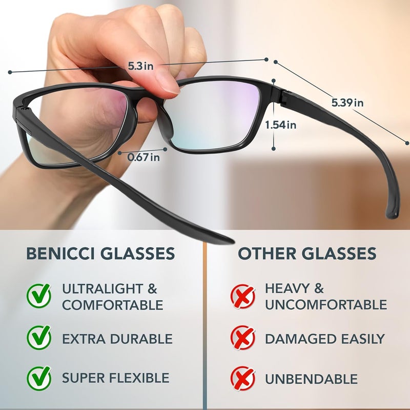 Benicci Stylish Blue Light Blocking Glasses for Women & Men – Helps Ease Digital Eye Strain & Headache from Computers, Phones w/Case - Image 4