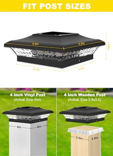 T-SUN TSUN Solar Post Cap Lights 6 Pack for 4x4 VinylWooden Posts Waterproof Outdoor Warm Cool White3000K6000K Solar Powered DeckGardenPatio Lighting - Image 3