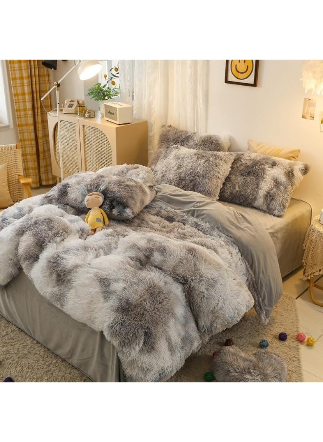 Generic Kids Girls Faux Fur Black White Gray Comforter Sets Twin/Full - 3PC Bed Set  - Image 2