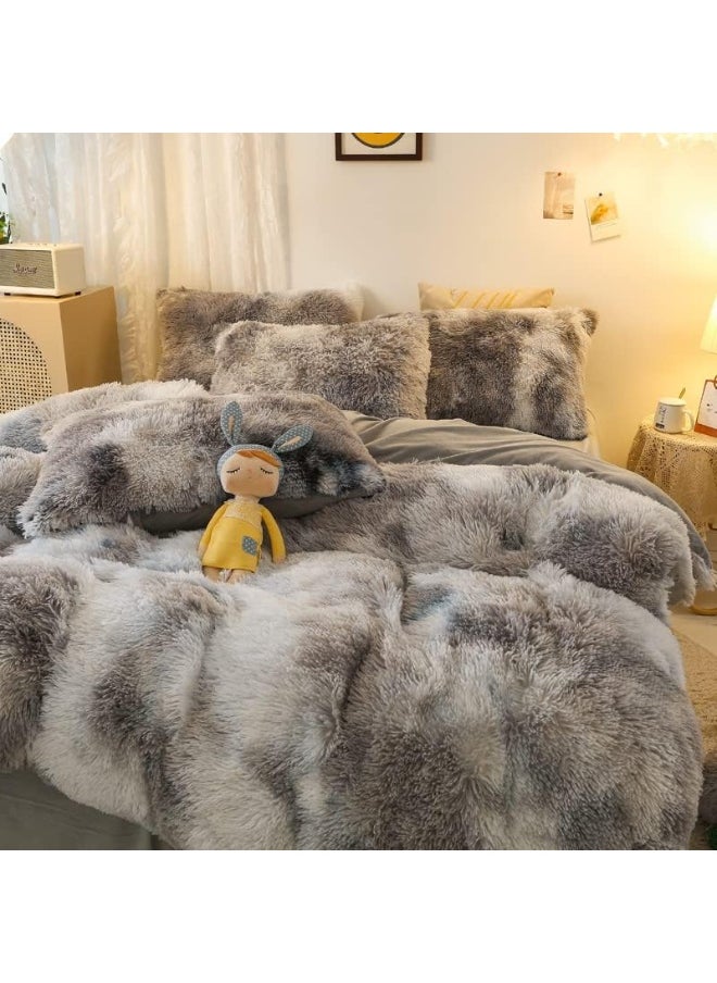 Generic Kids Girls Faux Fur Black White Gray Comforter Sets Twin/Full - 3PC Bed Set  - Image 3
