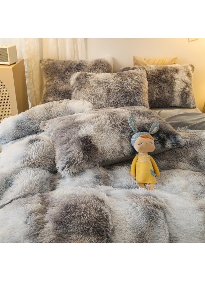 Generic Kids Girls Faux Fur Black White Gray Comforter Sets Twin/Full - 3PC Bed Set  - Image 4