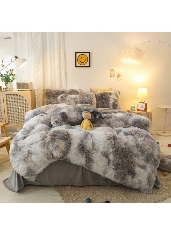 Generic Kids Girls Faux Fur Black White Gray Comforter Sets Twin/Full - 3PC Bed Set  - Image 1