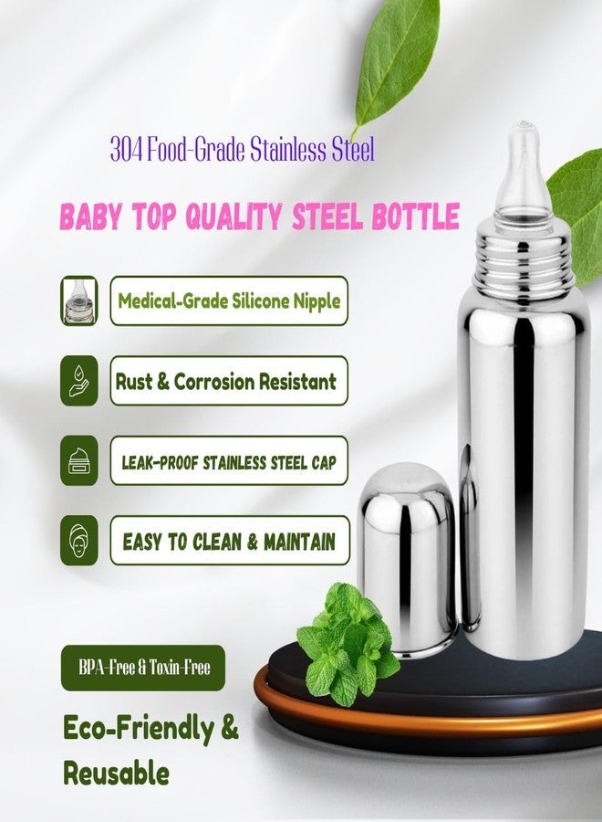 Cuteably Stainless Steel Baby Bottle, 304 Food Grade, Wide Neck, Anti-Colic, BPA Free, 0-2 Years (300 ML) - Image 2