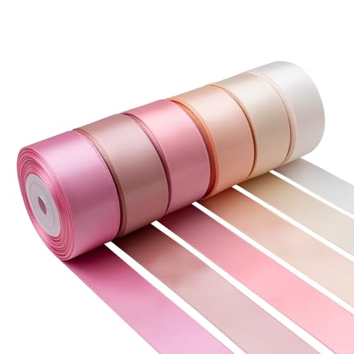 Mlurcu Pink Satin Ribbon 1 Inch Wide Light Pink Blush Pink Dusty Rose Ribbon Assorted Solid Color Double Faced Satin Ribbon for Flower Bouquet Wedding Invitation Crafts Gift Wrapping Hair Bows - 60Yds - Image 1