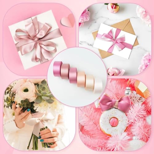 Mlurcu Pink Satin Ribbon 1 Inch Wide Light Pink Blush Pink Dusty Rose Ribbon Assorted Solid Color Double Faced Satin Ribbon for Flower Bouquet Wedding Invitation Crafts Gift Wrapping Hair Bows - 60Yds - Image 4