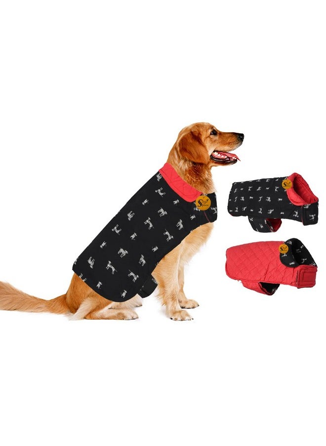 Sage Square Dog 2 In 1 Stylish Revesible Cozy Jakcet Winter Outfit, Classic Dog Cold Weather Coats Dog Jacket, Windproof & Waterproof Vest Winter Apparel (Xxlarge - 30 Inches, Black & Red)  - Image 1