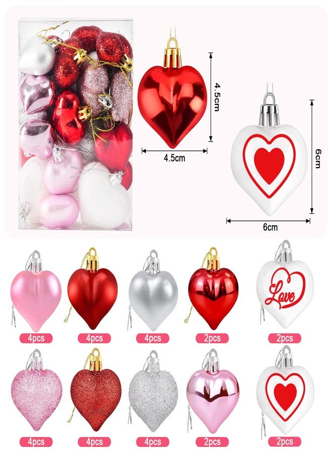 Labrostar 32Pcs Valentines Day Decorations Valentines Day Decor Red Pink White Silvery Heart Shaped Tree Ornaments for Valentines Decorations Wedding Anniversary Party Supplies Home Decor - Image 2