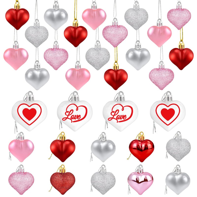 Labrostar 32Pcs Valentines Day Decorations Valentines Day Decor Red Pink White Silvery Heart Shaped Tree Ornaments for Valentines Decorations Wedding Anniversary Party Supplies Home Decor - Image 1