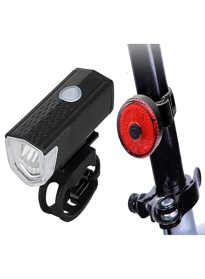 FCCRACING Aluminum USB Rechargeable LED Bike/Bicycle Light Set, High Bright Front and Back Light, 3 Light Modes, Portable, Waterproof Headlamp (Black) - Image 1