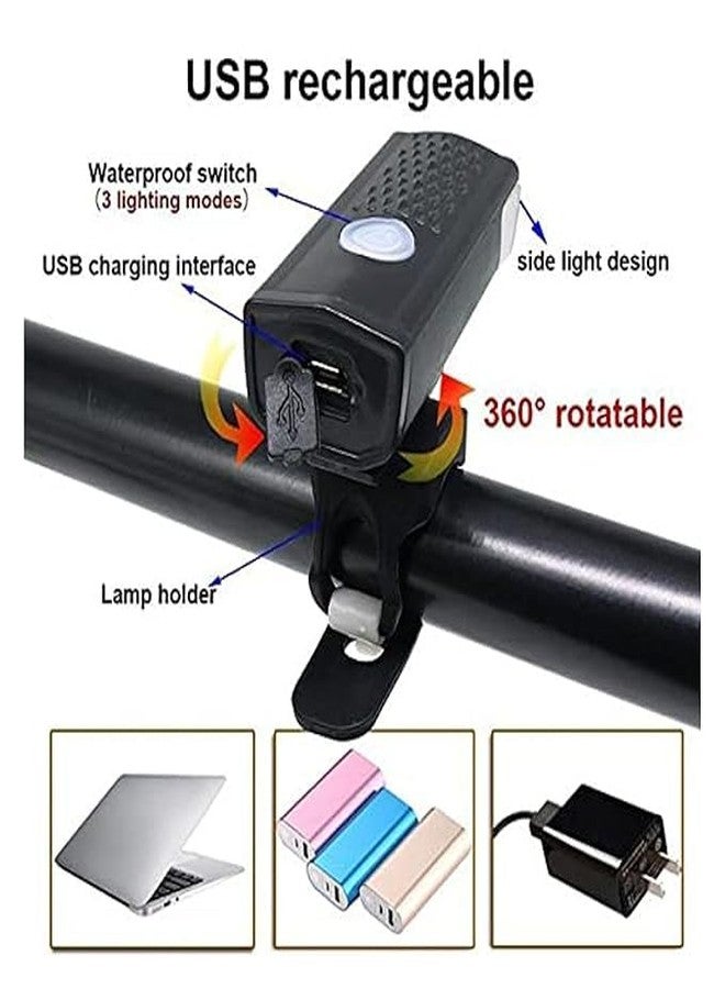 FCCRACING Aluminum USB Rechargeable LED Bike/Bicycle Light Set, High Bright Front and Back Light, 3 Light Modes, Portable, Waterproof Headlamp (Black) - Image 2
