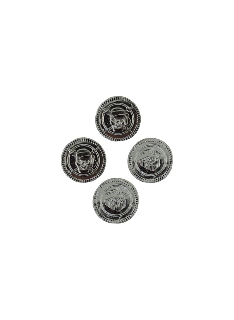 بارتي ويذ إيما 100 قطعة من عملات القراصنة المزيفة من عملات الكنز للأطفال موضوع القراصنة مستلزمات حفلات الهالوين وأعياد الميلاد فضية وذهبية (فضية) - Image 2