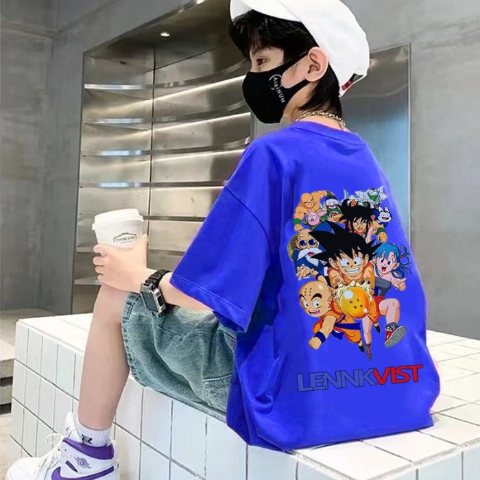 Boys' 2026 Colorful Letter Cotton Short-Sleeve T-Shirt For Older Children, Summer Loose And Simple New Style Boys' Top - Image 1