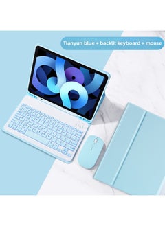 Bluetooth Keyboard Case For Ipad Pro 11 10.2 Air 4 Pencil Slot Mini 6 Leather Mouse Pad Protective Cover For Digital Computer-Color:Sky Blue + Sky Blue Keyboard + Sky Blue Dual-mode Mouse-Applicable Model:2018/2017ipad9.7/pro/air/air2