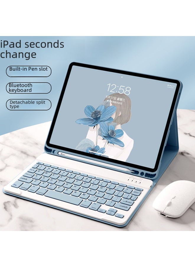 Generic - Bluetooth Keyboard Case For Ipad Pro 11 10.2 Air 4 Pencil Slot Mini 6 Leather Mouse Pad Protective Cover For Digital Computer-Color:Sky Blue + Sky Blue Keyboard + Sky Blue Dual-mode Mouse-Applicable Model:2018/2017ipad9.7/pro/air/air2 - Image 1