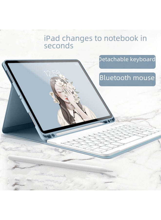 Generic - Bluetooth Keyboard Case For Ipad Pro 11 10.2 Air 4 Pencil Slot Mini 6 Leather Mouse Pad Protective Cover For Digital Computer-Color:Sky Blue + Sky Blue Keyboard + Sky Blue Dual-mode Mouse-Applicable Model:2018/2017ipad9.7/pro/air/air2 - Image 1