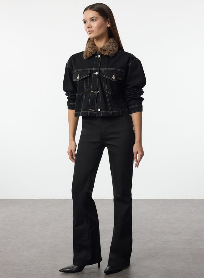 trendyol جينز ضيق عالي الخصر أسود مع فتحة - Image 1