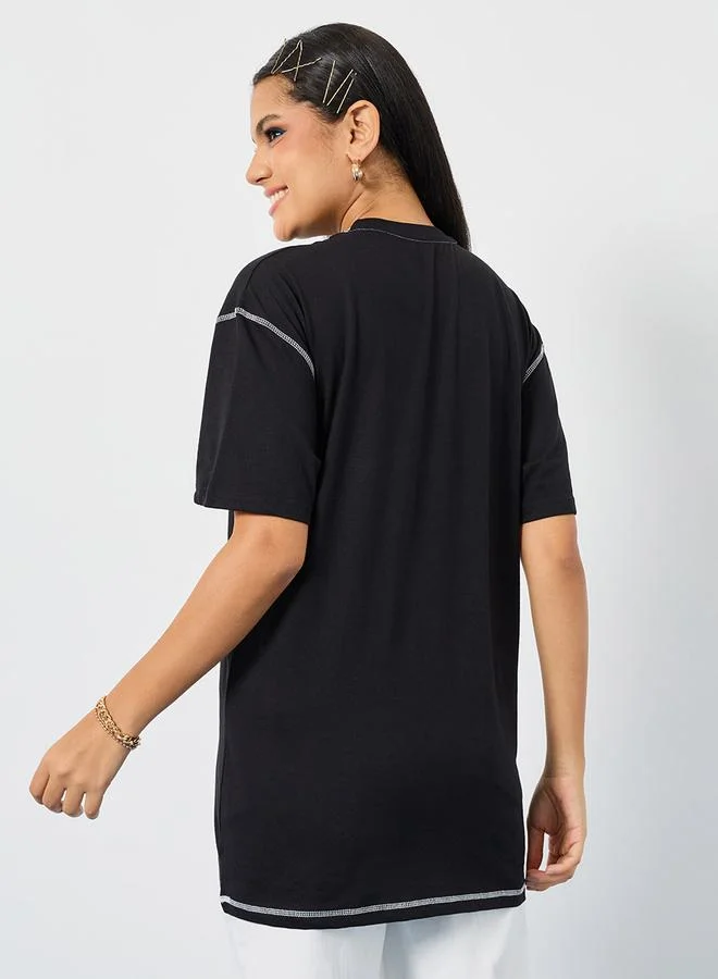 Styli Oversized Stitch Detail Drop Shoulder T-shirt