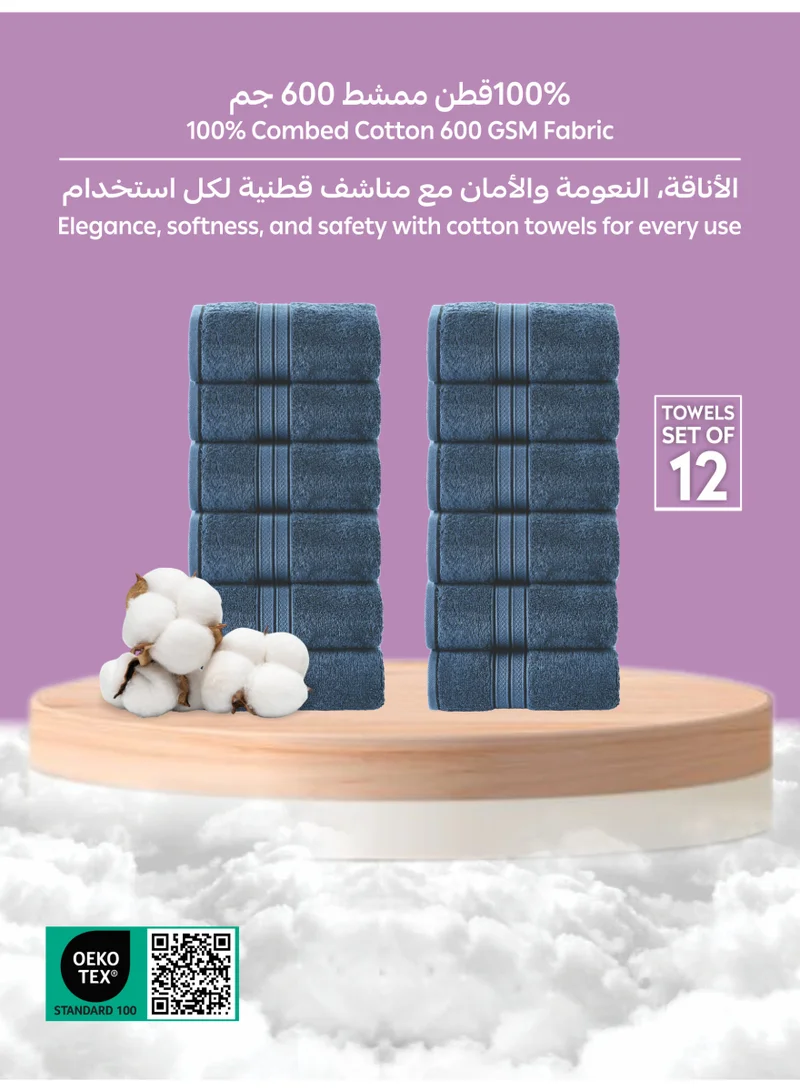Donetella 12-Piece Washcloth Set, 30x30 cm | 100% Combed Cotton 600 GSM | Thick, Soft, Ultra-Absorbent & Quick-Drying | Ideal for Spa, Gym, Hotel & Daily Use