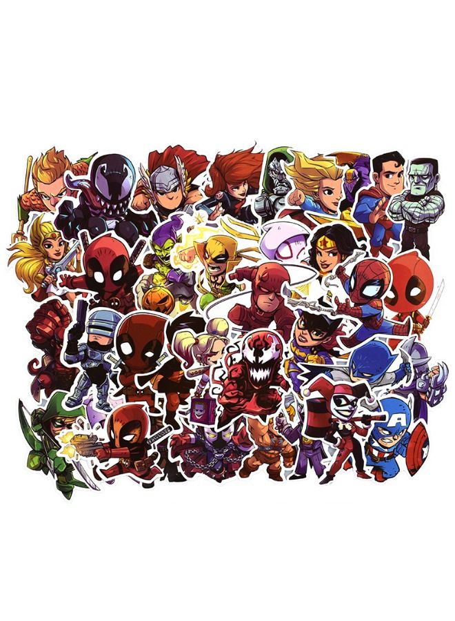 50-Piece Super Hero Premium Waterproof Vinyl Stickers Set, Super Hero Cartoon Sticker, HD Fine Color Printing, Suitable for Laptop Skateboard Luggage DIY 