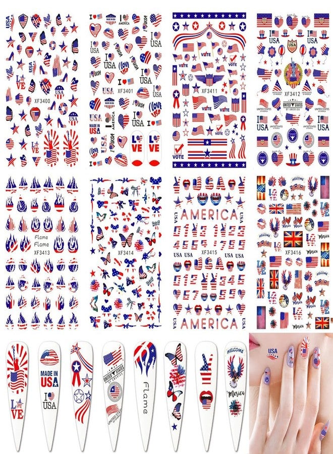 Adonisaon Flag Nail Stickers Independence Day Nail Sticker July 4, August 7 Patriotic Designer Nail Art Decals 3D Self-Adhesive American Flag Stickers for Women Girls Manicure 400+ Patterns - Image 1