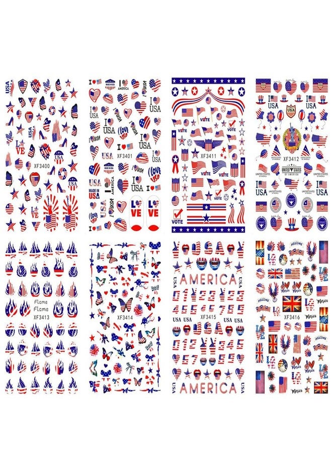 Adonisaon Flag Nail Stickers Independence Day Nail Sticker July 4, August 7 Patriotic Designer Nail Art Decals 3D Self-Adhesive American Flag Stickers for Women Girls Manicure 400+ Patterns - Image 2