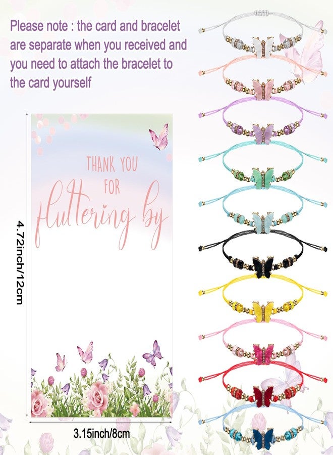 Tondiamo 20 Sets Butterfly Gifts for Girl Butterfly Rhinestone Beads Bracelets Adjustable with Thank You Fluttering by Card Friendship Bracelets for Fairy Birthday Baby Shower Christmas Party Favor - Image 3