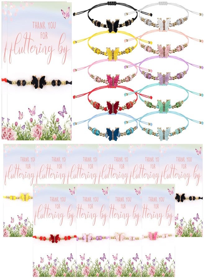 Tondiamo 20 Sets Butterfly Gifts for Girl Butterfly Rhinestone Beads Bracelets Adjustable with Thank You Fluttering by Card Friendship Bracelets for Fairy Birthday Baby Shower Christmas Party Favor - Image 1