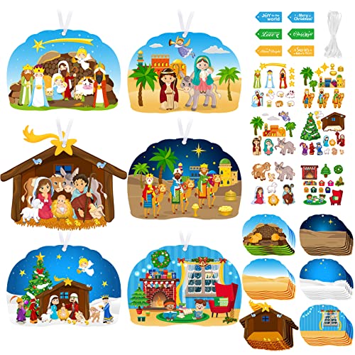 Funrous 36 Pack Make a Nativity Scene Christmas Nativity Craft Kits Nativity Scene Hanging Ornaments Religious Christian Craft Kits for Holy Night Christian Religious Party Supplies 6 Styles - Image 1