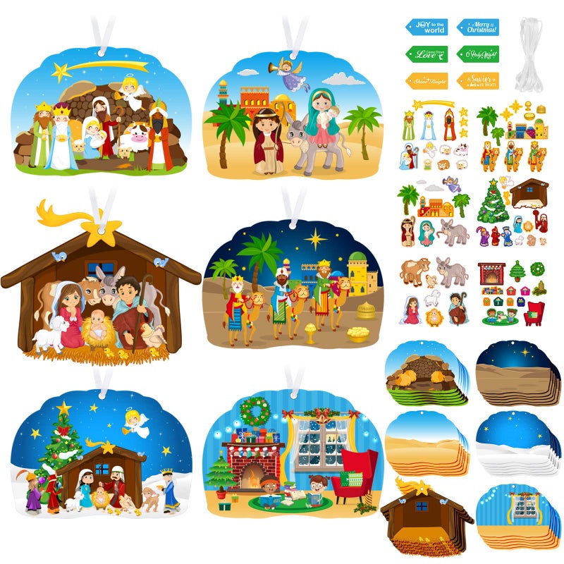 Funrous 36 Pack Make a Nativity Scene Christmas Nativity Craft Kits Nativity Scene Hanging Ornaments Religious Christian Craft Kits for Holy Night Christian Religious Party Supplies 6 Styles - Image 2