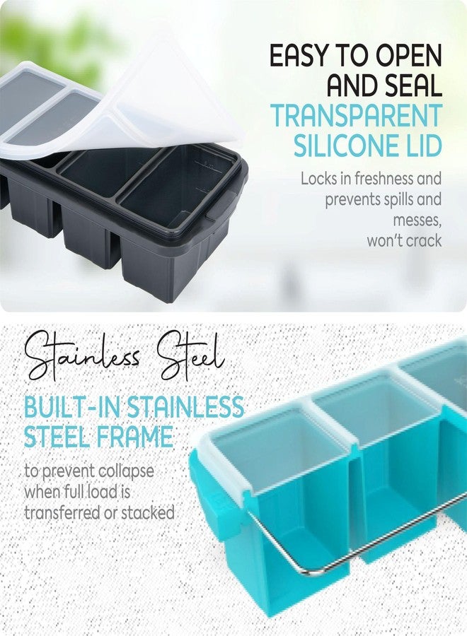 XOMOO Silicone Freezer Tray With Lid - Soup Freezer Container molds - Large Ice Cube Tray- makes 8 perfect 1 cup portions cubes, 2-Pack Freezer Storage Food Soups & Meal Prep - Oven & Dishwasher -Safe - Image 3