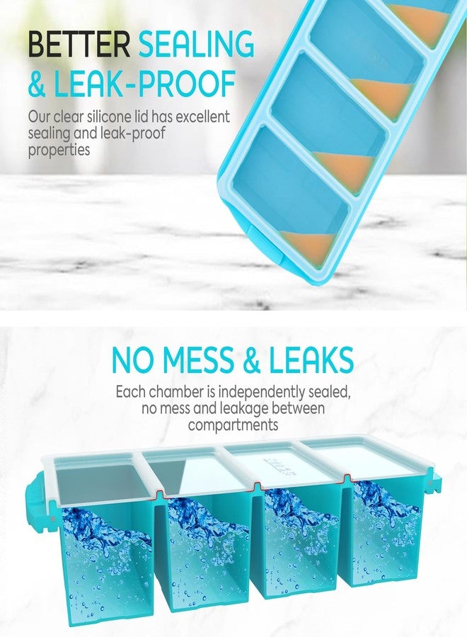 XOMOO Silicone Freezer Tray With Lid - Soup Freezer Container molds - Large Ice Cube Tray- makes 8 perfect 1 cup portions cubes, 2-Pack Freezer Storage Food Soups & Meal Prep - Oven & Dishwasher -Safe - Image 4