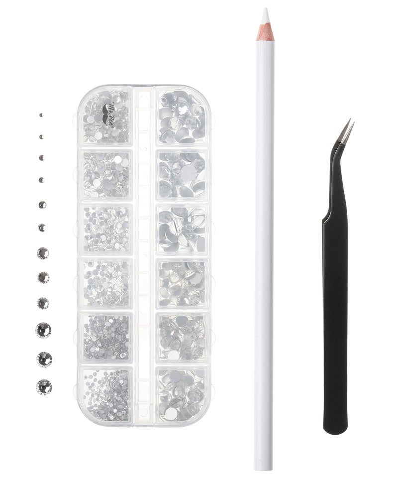 Mr Pen  2000 Pcs Rhinestones with Pick Up Tweezer  Picking Pen Flat Back Round Rhinestones for Crafts Face Gems Nails  Makeup