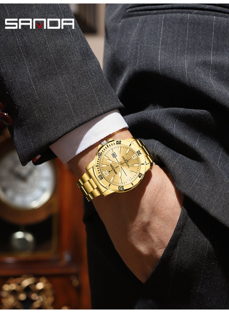 ساندا ساعة رجالية جديدة فاخرة كوارتز للرجال، مزودة بمينا كبير، وإضاءة ليلية، ومقاومة للماء، وتقويم، ساعة كوارتز رجالية للأعمال 2025 - Image 4