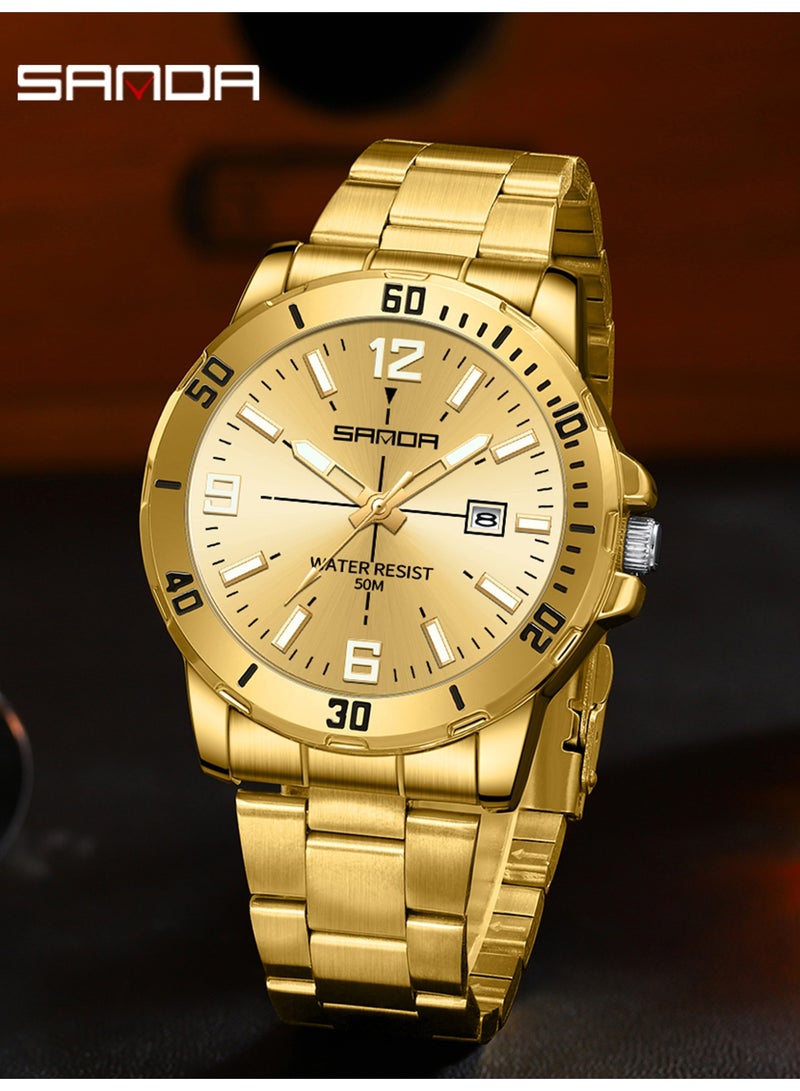 ساندا ساعة رجالية جديدة فاخرة كوارتز للرجال، مزودة بمينا كبير، وإضاءة ليلية، ومقاومة للماء، وتقويم، ساعة كوارتز رجالية للأعمال 2025 - Image 3