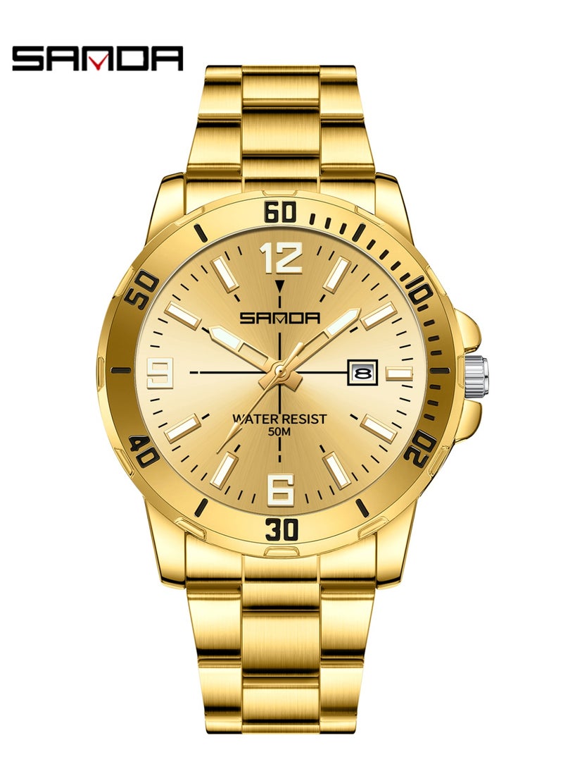 ساندا ساعة رجالية جديدة فاخرة كوارتز للرجال، مزودة بمينا كبير، وإضاءة ليلية، ومقاومة للماء، وتقويم، ساعة كوارتز رجالية للأعمال 2025 - Image 5