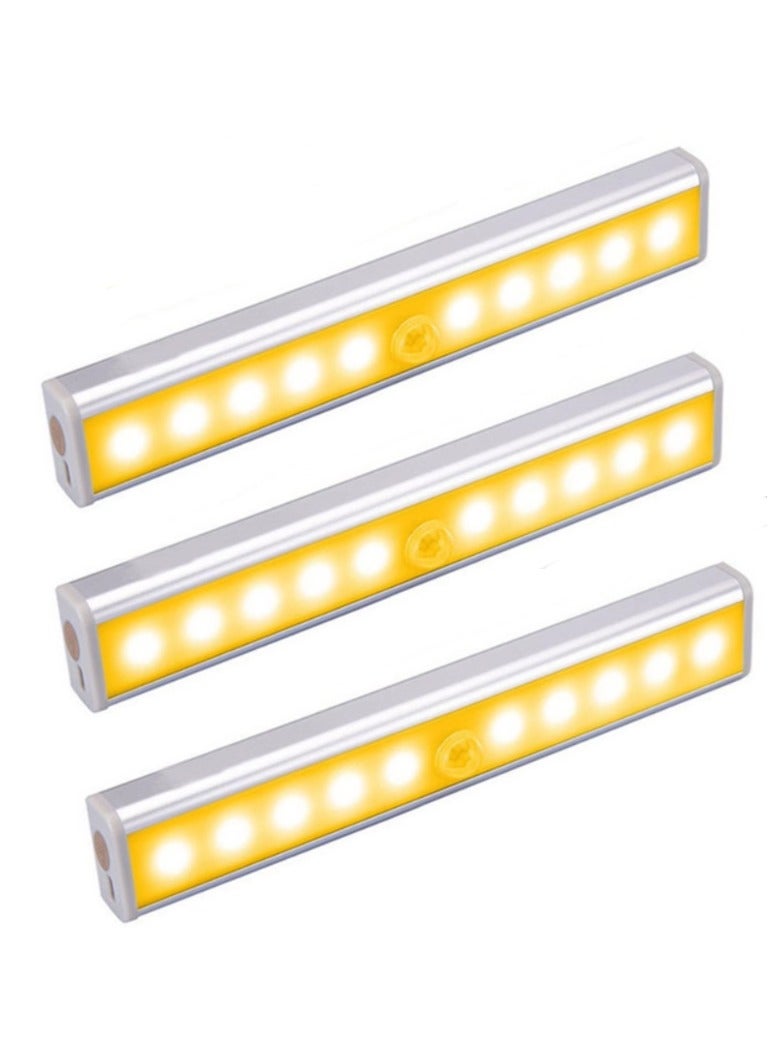 Motion Sensor Light Bar Night Light for Room, Stick-on Anywhere Wireless Battery Operated 10 LEDs Closet Lights Wardrobe Lighting LED Light(Warm White, 3 Pack) - Image 1