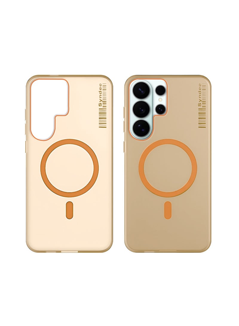Syndee Samsung Galaxy S23 Ultra 5G 2023 Syndee Series Hybrid Translucent Magsafe with Magnetic Charging Raised Camera Lips Elegant Look Case Cover (MCMPMN) - Orange - Image 2