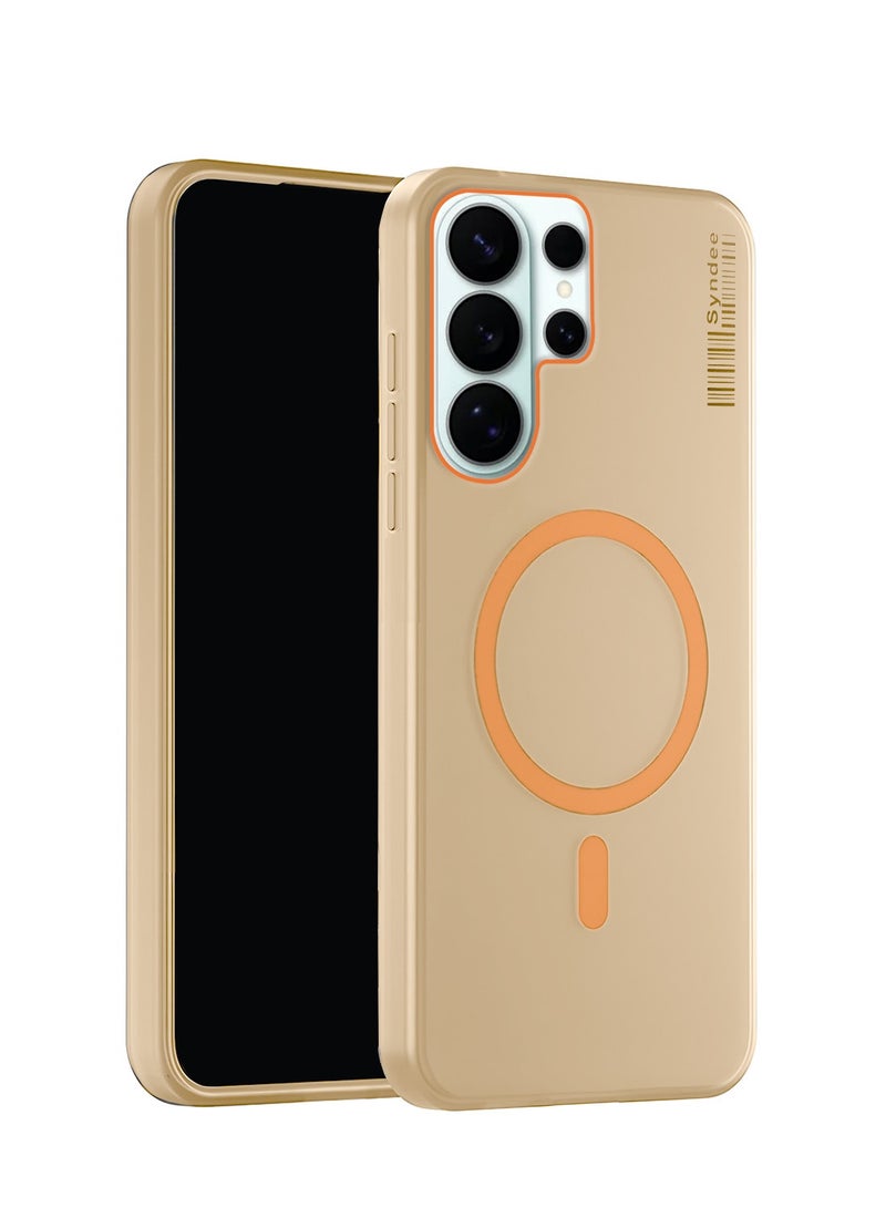 Syndee Samsung Galaxy S23 Ultra 5G 2023 Syndee Series Hybrid Translucent Magsafe with Magnetic Charging Raised Camera Lips Elegant Look Case Cover (MCMPMN) - Orange - Image 1