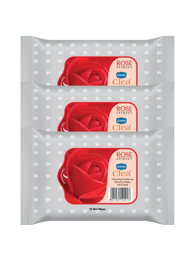 GINNI مناديل جيني السحرية (50 قطعة) ومزيل مكياج كلين مع مستخلص الورد (عبوة من 3، 10 مناديل/عبوة) - صديقة للبشرة، خالية من الكحول، مناسبة للسفر، مناديل تنظيف متعددة الاستخدامات - Image 2