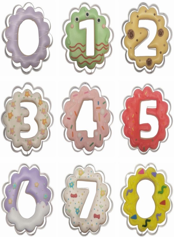 Comais 9-Piece Number Shaped Linzer Cookie Cutters Set (0-8, 6&9 Reversible), Stainless Steel Large Fondant Molds for Birthday Party, Graduation, Christmas, Holiday Baking DIY (3.5-Inch Scalloped Edge) - Image 1