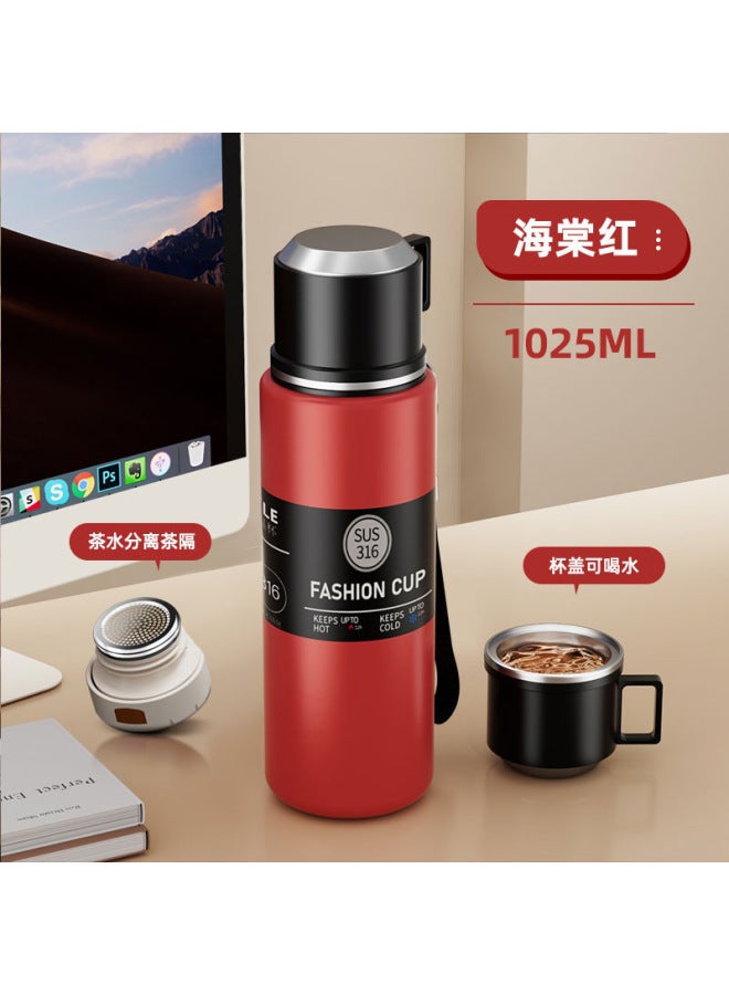 Insulated Cup For Men, Large Capacity Tea Cup, Portable Stainless Steel Tea And Water Bottle, Stylish Water Bottle With Separate Water Cup, Dropshipping Available