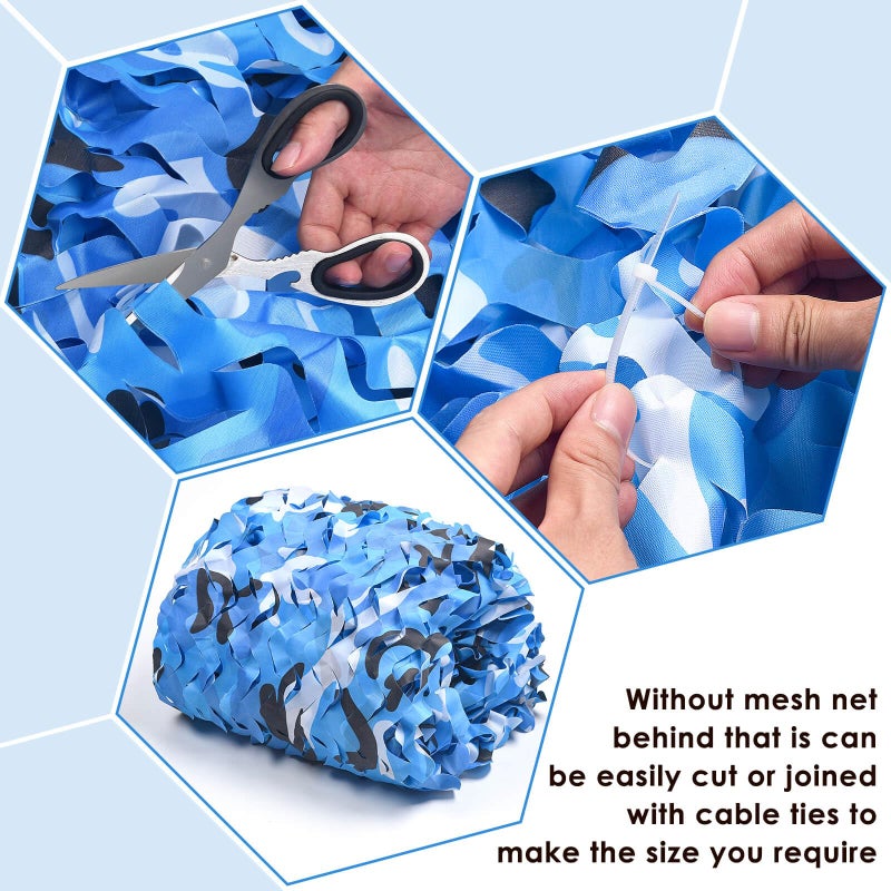 iunio Camo Netting Camouflage Netting, Camo Net Bulk Roll Camouflage Mesh Nets for Hunting Blind Deer Stand Military Party Decorations Sunshade Camping Shooting (32.8ftx4.9ft, Aqua Blue) - Image 3