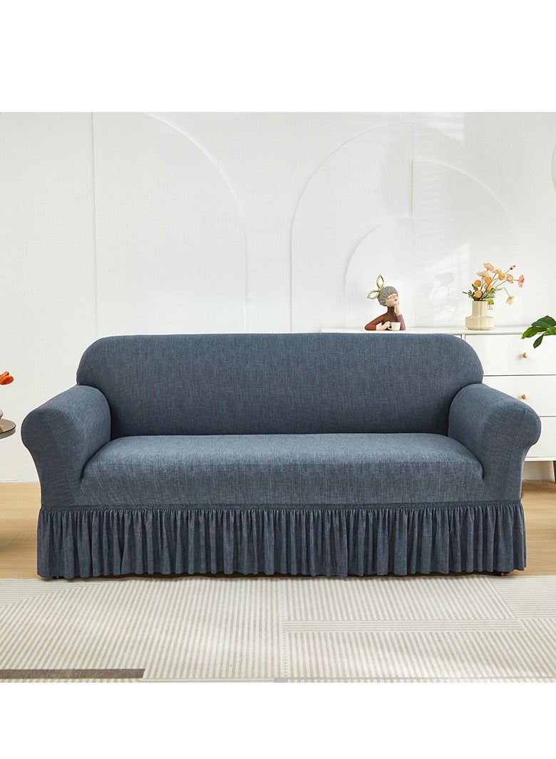 DUNISO Sofa cover, elastic sofa protective cover, anti slip furniture cover, anti fouling and wear resistant, skirt design, suitable for all seasons, two seats, 145 to 185cm，grey - Image 1