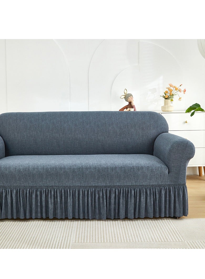 DUNISO Sofa cover, elastic sofa protective cover, anti slip furniture cover, anti fouling and wear resistant, skirt design, suitable for all seasons, two seats, 145 to 185cm，grey - Image 2
