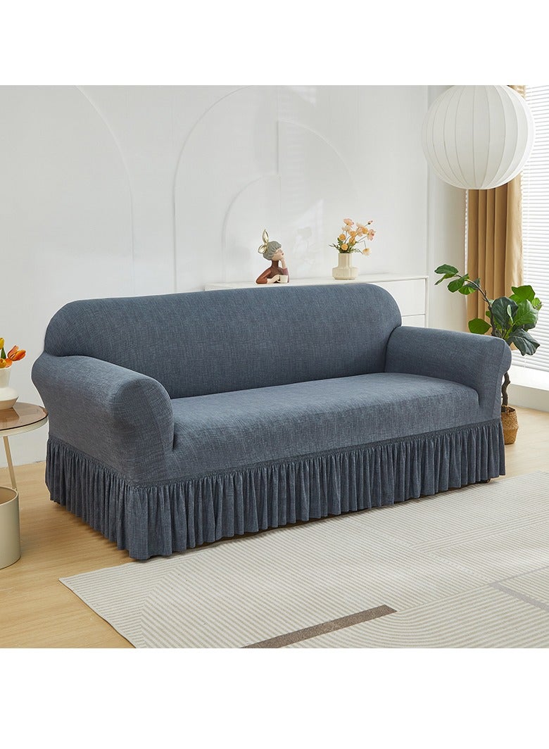 DUNISO Sofa cover, elastic sofa protective cover, anti slip furniture cover, anti fouling and wear resistant, skirt design, suitable for all seasons, two seats, 145 to 185cm，grey - Image 3