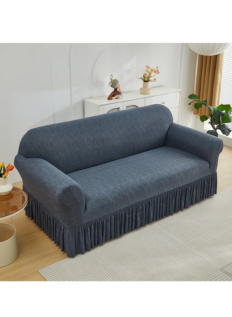DUNISO Sofa cover, elastic sofa protective cover, anti slip furniture cover, anti fouling and wear resistant, skirt design, suitable for all seasons, two seats, 145 to 185cm，grey - Image 4