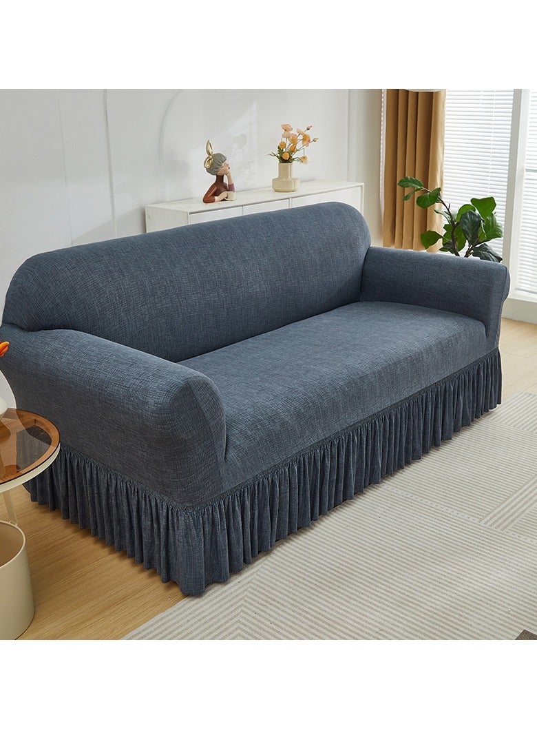 DUNISO Sofa cover, elastic sofa protective cover, anti slip furniture cover, anti fouling and wear resistant, skirt design, suitable for all seasons, two seats, 145 to 185cm，grey - Image 5