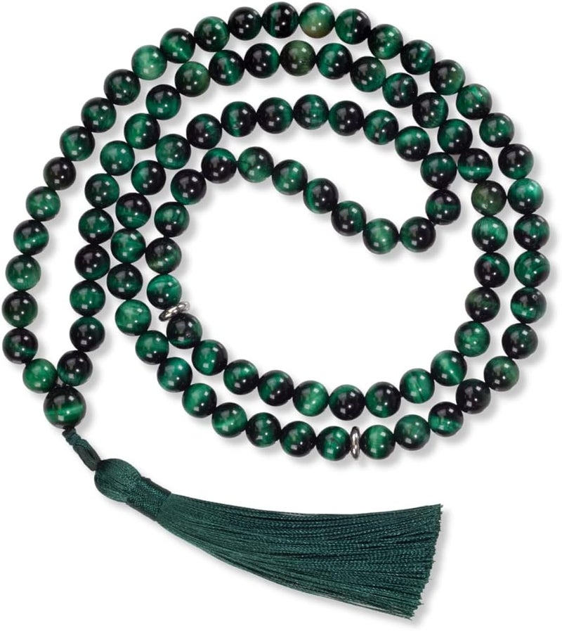 AzanClk Premium Muslim Prayer Beads, 8mm Green Tiger Eye Stone, 99 Beads, Dark Green Tassel, Unisex Adult - Image 1