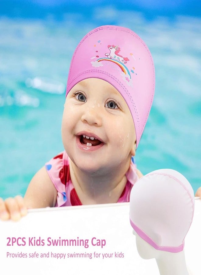 ZIBUYU® 2 Pieces Swimming Cap for Kids 6-14 Girls Kids Waterproof Pu Fabric Cute Cartoon Printed Waterproof Bathing Swim Cap for Long and Short Hair for Kids, Toddler Girls(Unicorn, Mermaid) - Image 4