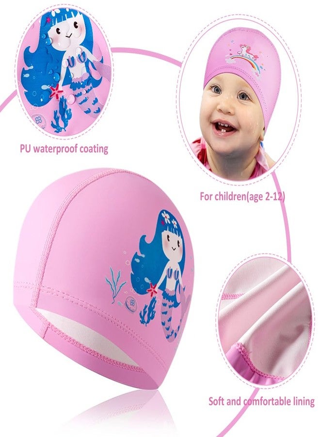 ZIBUYU® 2 Pieces Swimming Cap for Kids 6-14 Girls Kids Waterproof Pu Fabric Cute Cartoon Printed Waterproof Bathing Swim Cap for Long and Short Hair for Kids, Toddler Girls(Unicorn, Mermaid) - Image 2